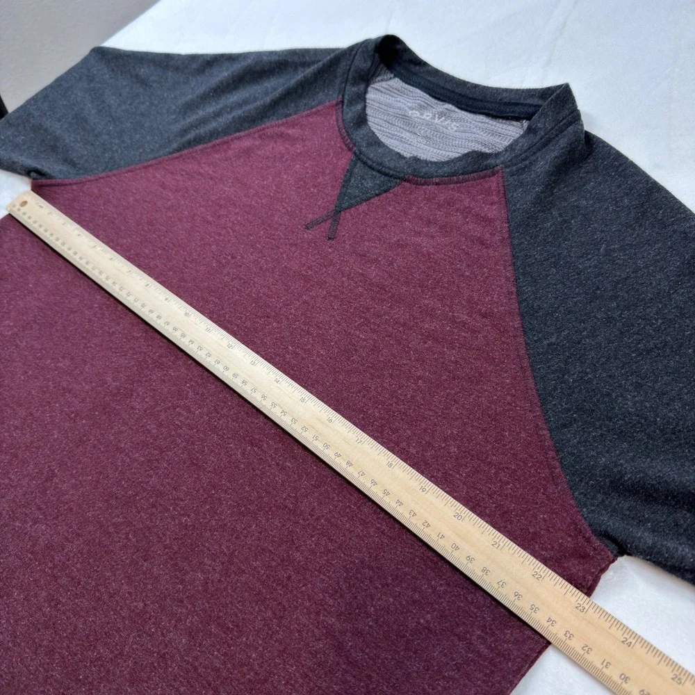 Orvis Raglan Long Sleeve Shirt Mens Large Burgundy Grey Good‎ Colorblock